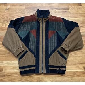 1980s Vintage Men's Color Blocked Leather Suede Jacket by Braetan Size Large